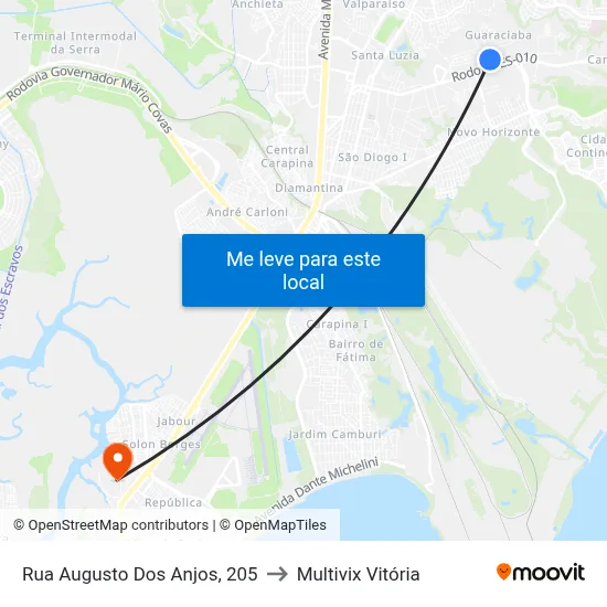 Rua Augusto Dos Anjos, 205 to Multivix Vitória map