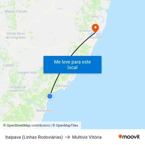 Itaipava (Linhas Rodoviárias) to Multivix Vitória map