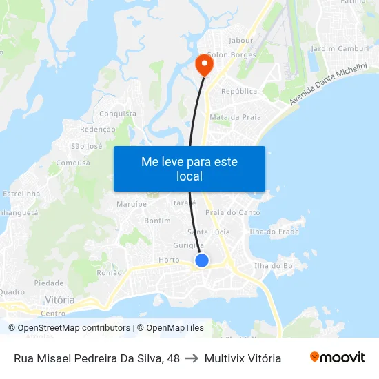 Rua Misael Pedreira Da Silva, 48 to Multivix Vitória map