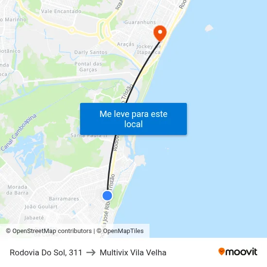 Rodovia Do Sol, 311 to Multivix Vila Velha map