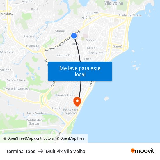 Terminal Ibes to Multivix Vila Velha map