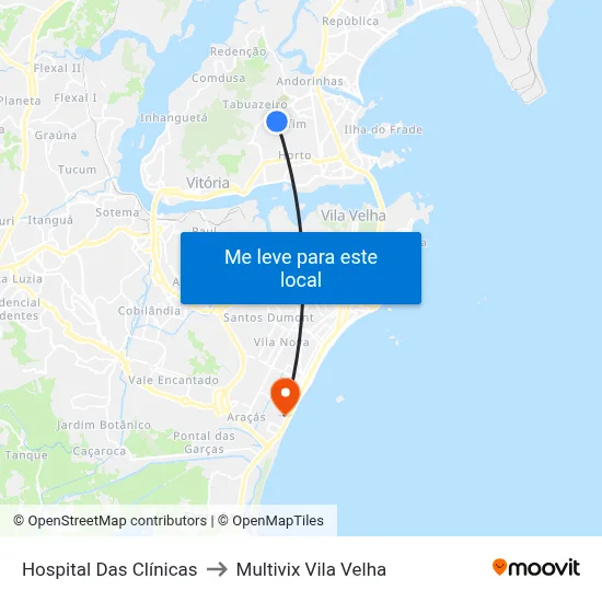 Hospital Das Clínicas to Multivix Vila Velha map
