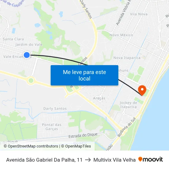 Avenida São Gabriel Da Palha, 11 to Multivix Vila Velha map
