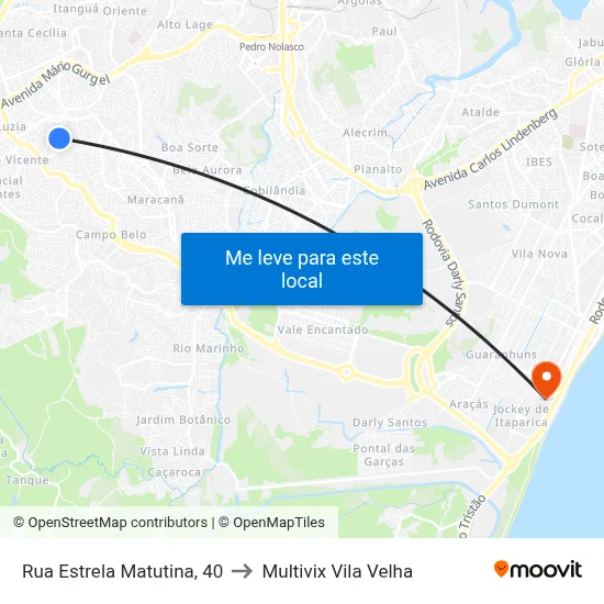 Rua Estrela Matutina, 40 to Multivix Vila Velha map