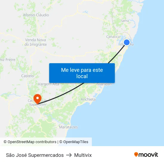 São José Supermercados to Multivix map