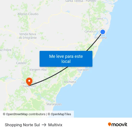 Shopping Norte Sul to Multivix map