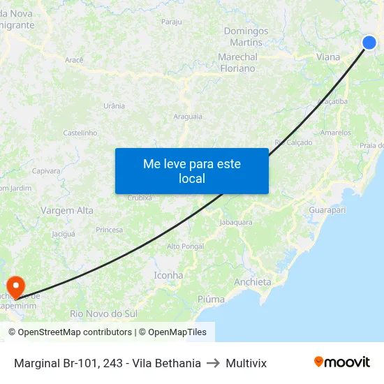 Marginal Br-101, 243 - Vila Bethania to Multivix map
