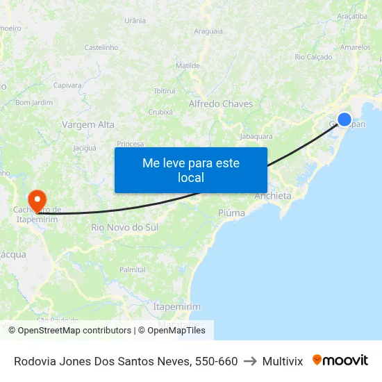 Rodovia Jones Dos Santos Neves, 550-660 to Multivix map