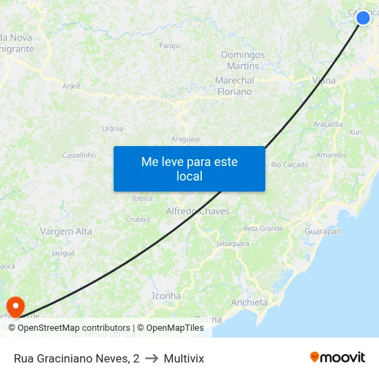 Rua Graciniano Neves, 2 to Multivix map