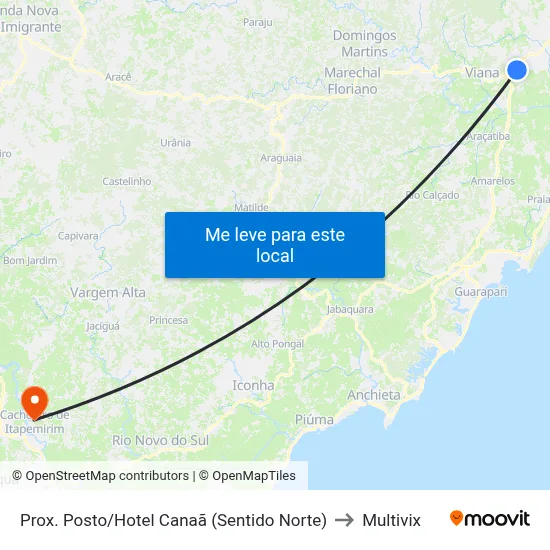 Prox. Posto/Hotel Canaã (Sentido Norte) to Multivix map