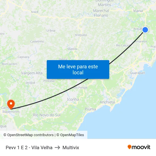 Pevv 1 E 2 - Vila Velha to Multivix map