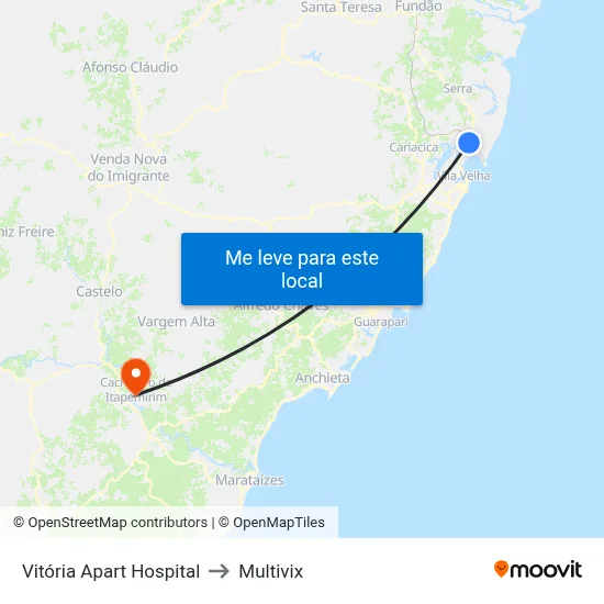 Vitória Apart Hospital to Multivix map