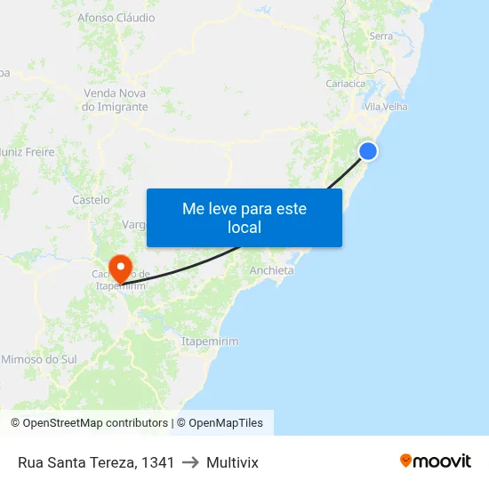 Rua Santa Tereza, 1341 to Multivix map