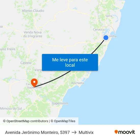 Avenida Jerônimo Monteiro, 5397 to Multivix map