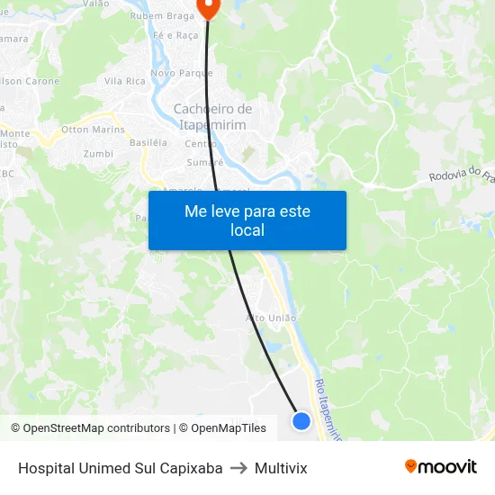 Hospital Unimed Sul Capixaba to Multivix map