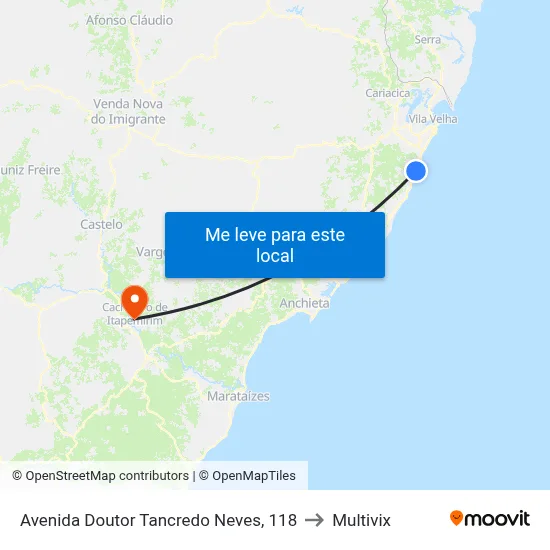 Avenida Doutor Tancredo Neves, 118 to Multivix map