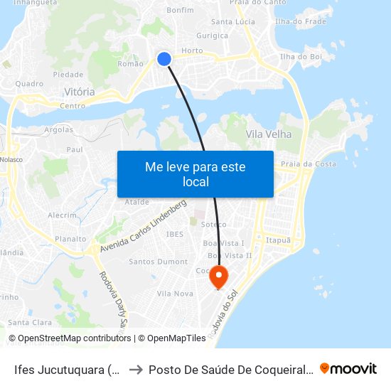 Ifes Jucutuquara (Transcol) to Posto De Saúde De Coqueiral De Itaparica map