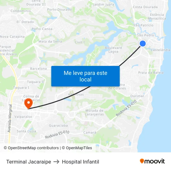 Terminal Jacaraipe to Hospital Infantil map