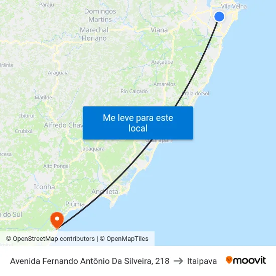 Avenida Fernando Antônio Da Silveira, 218 to Itaipava map