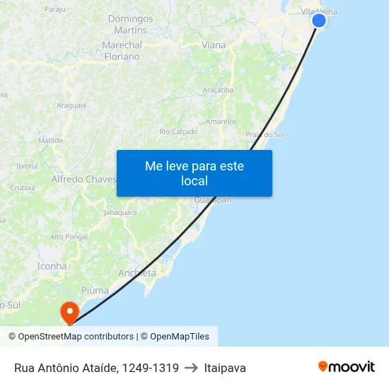 Rua Antônio Ataíde, 1249-1319 to Itaipava map