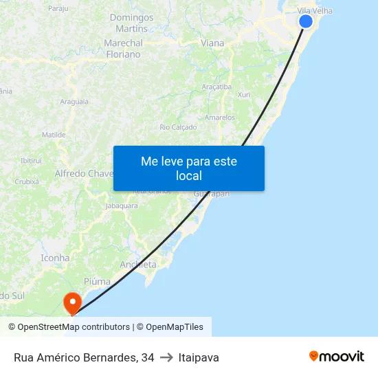 Rua Américo Bernardes, 34 to Itaipava map