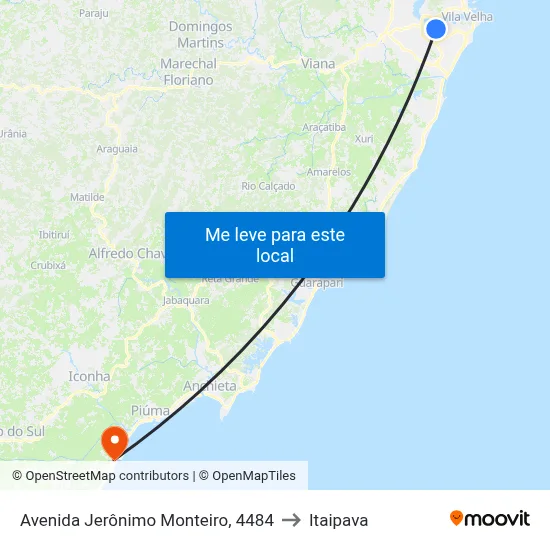 Avenida Jerônimo Monteiro, 4484 to Itaipava map