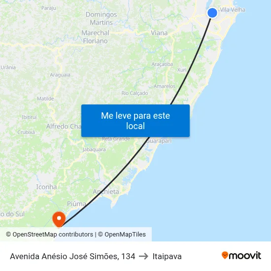 Avenida Anésio José Simões, 134 to Itaipava map