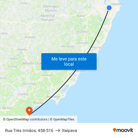 Rua Três Irmãos, 458-516 to Itaipava map