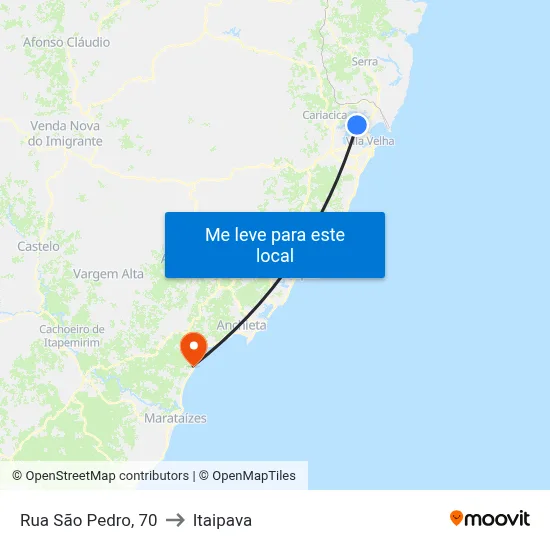 Rua São Pedro, 70 to Itaipava map