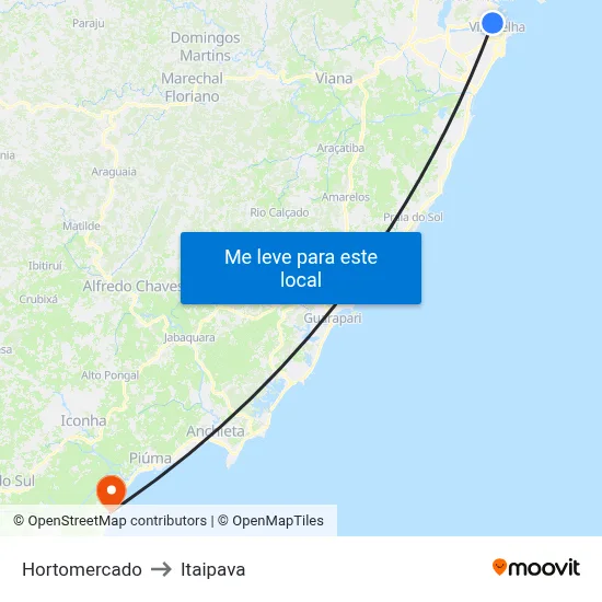 Hortomercado to Itaipava map