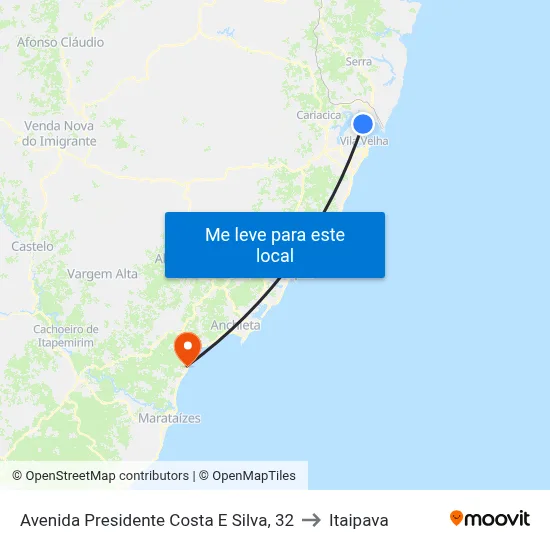 Avenida Presidente Costa E Silva, 32 to Itaipava map