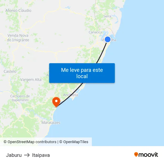 Jaburu to Itaipava map