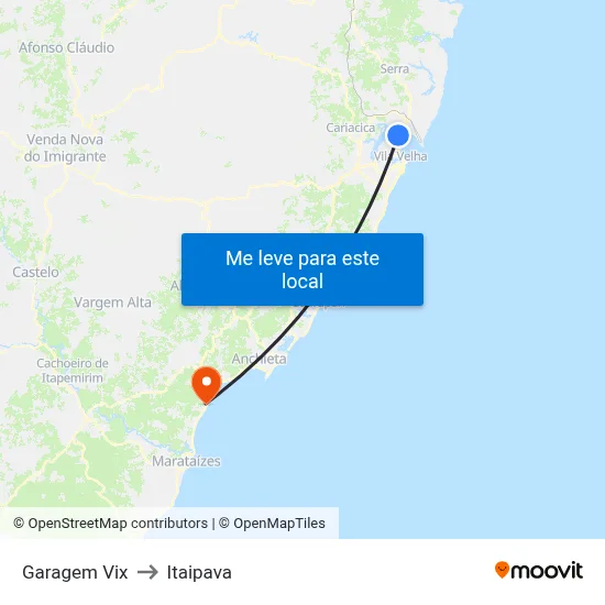 Garagem Vix to Itaipava map