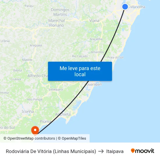 Rodoviária De Vitória (Linhas Municipais) to Itaipava map