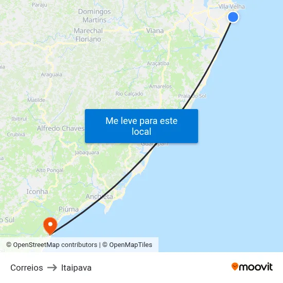 Correios to Itaipava map