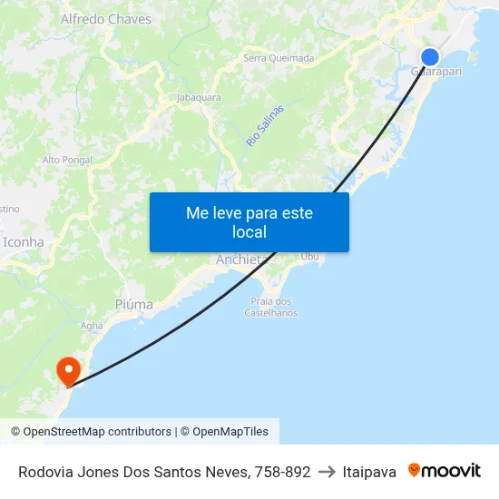 Rodovia Jones Dos Santos Neves, 758-892 to Itaipava map
