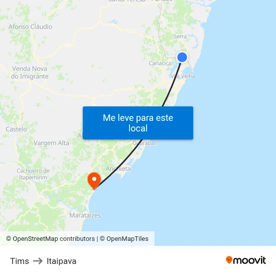 Tims to Itaipava map