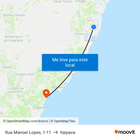Rua Manoel Lopes, 1-11 to Itaipava map