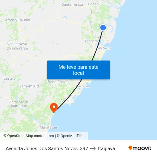 Avenida Jones Dos Santos Neves, 397 to Itaipava map
