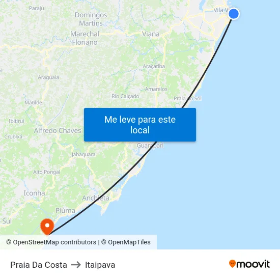 Praia Da Costa to Itaipava map