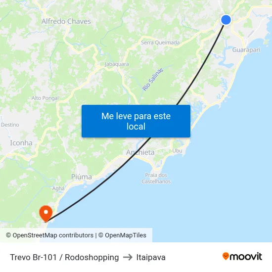 Trevo Br-101 / Rodoshopping to Itaipava map