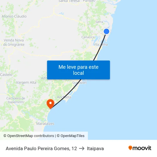 Avenida Paulo Pereira Gomes, 12 to Itaipava map