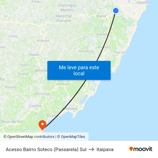 Acesso Bairro Soteco (Passarela) Sul to Itaipava map