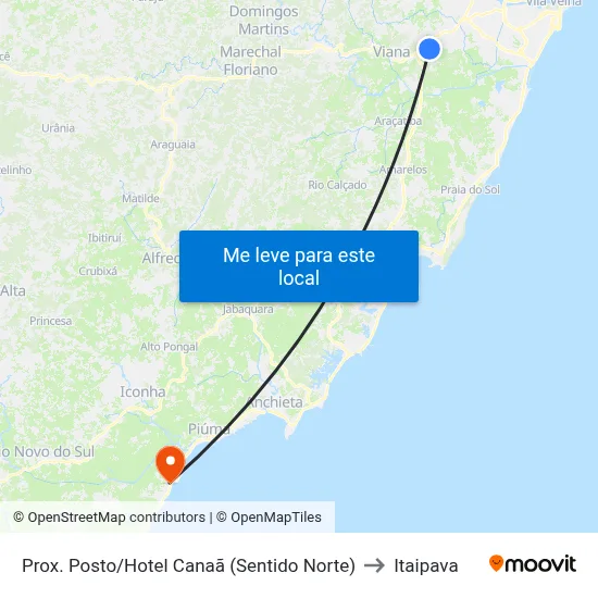 Prox. Posto/Hotel Canaã (Sentido Norte) to Itaipava map