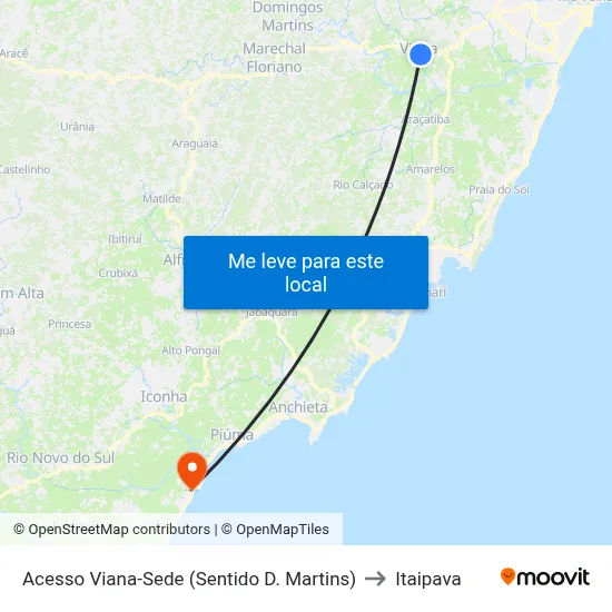 Acesso Viana-Sede (Sentido D. Martins) to Itaipava map