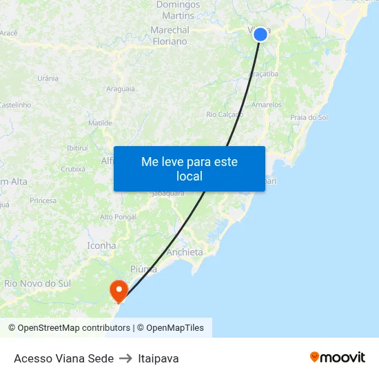 Acesso Viana Sede to Itaipava map