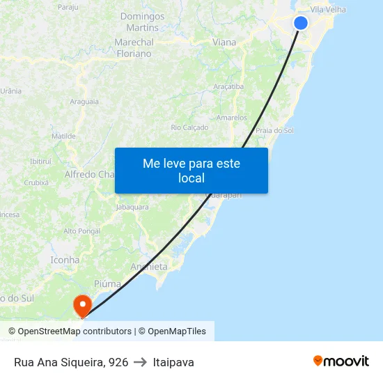 Rua Ana Siqueira, 926 to Itaipava map