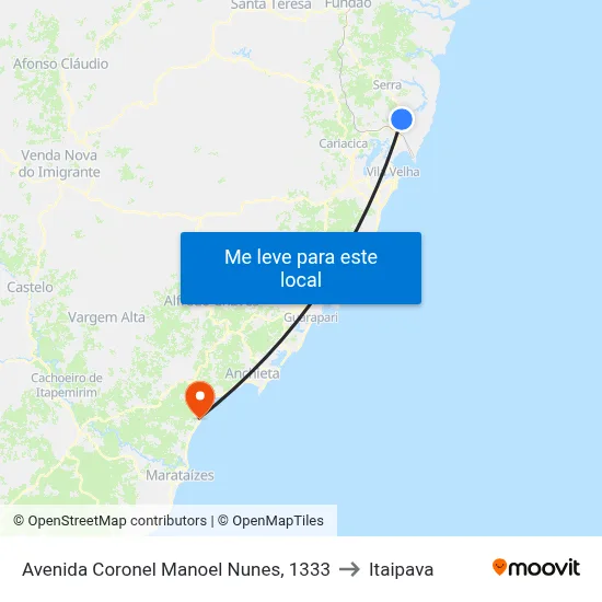 Avenida Coronel Manoel Nunes, 1333 to Itaipava map