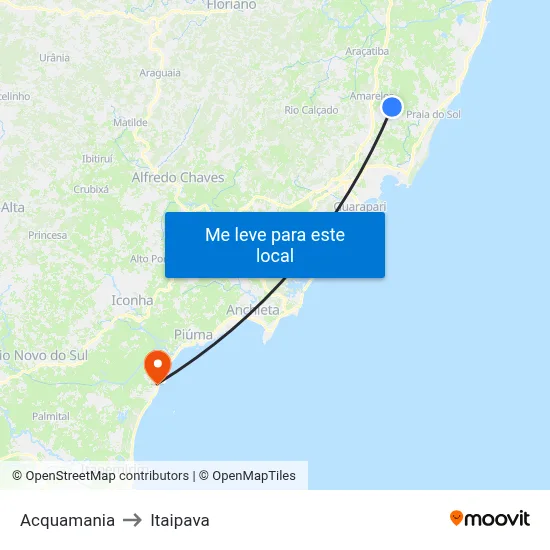 Acquamania to Itaipava map
