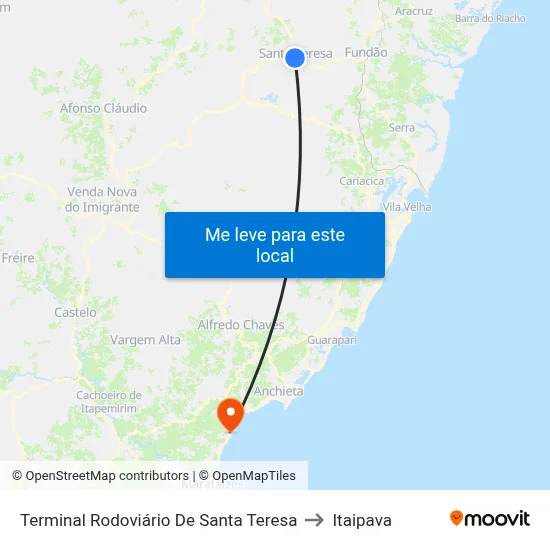 Terminal Rodoviário De Santa Teresa to Itaipava map
